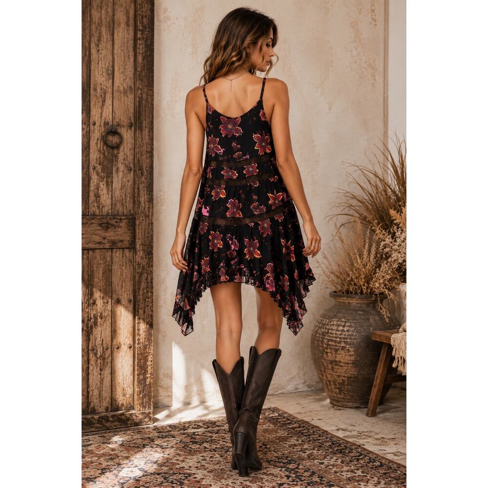 Whimsigoth Boho Fairycore Free People Voile Lace Floral Trapeze Mini Dress XS - Picture 2 of 14